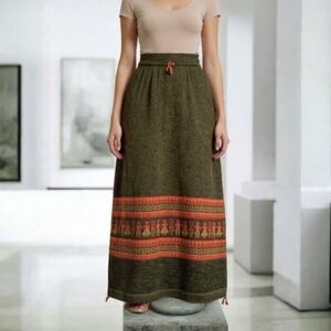 M🧡Vintage Traditional Peruvian Wool Blend Earthy Knit Skirt Warm Accents